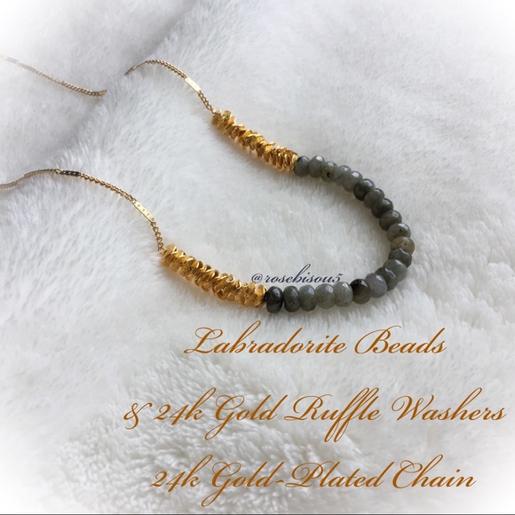 Bondhu Jewelry - ✨Delicate Labradorite + 24K Gold Ruffle Necklace